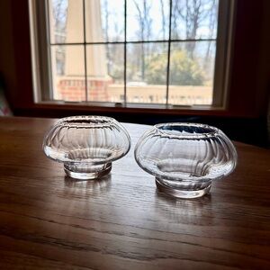 Pair Lenox Full Lead Crystal Illuminations Candle Votive Rose Bowl - Austria